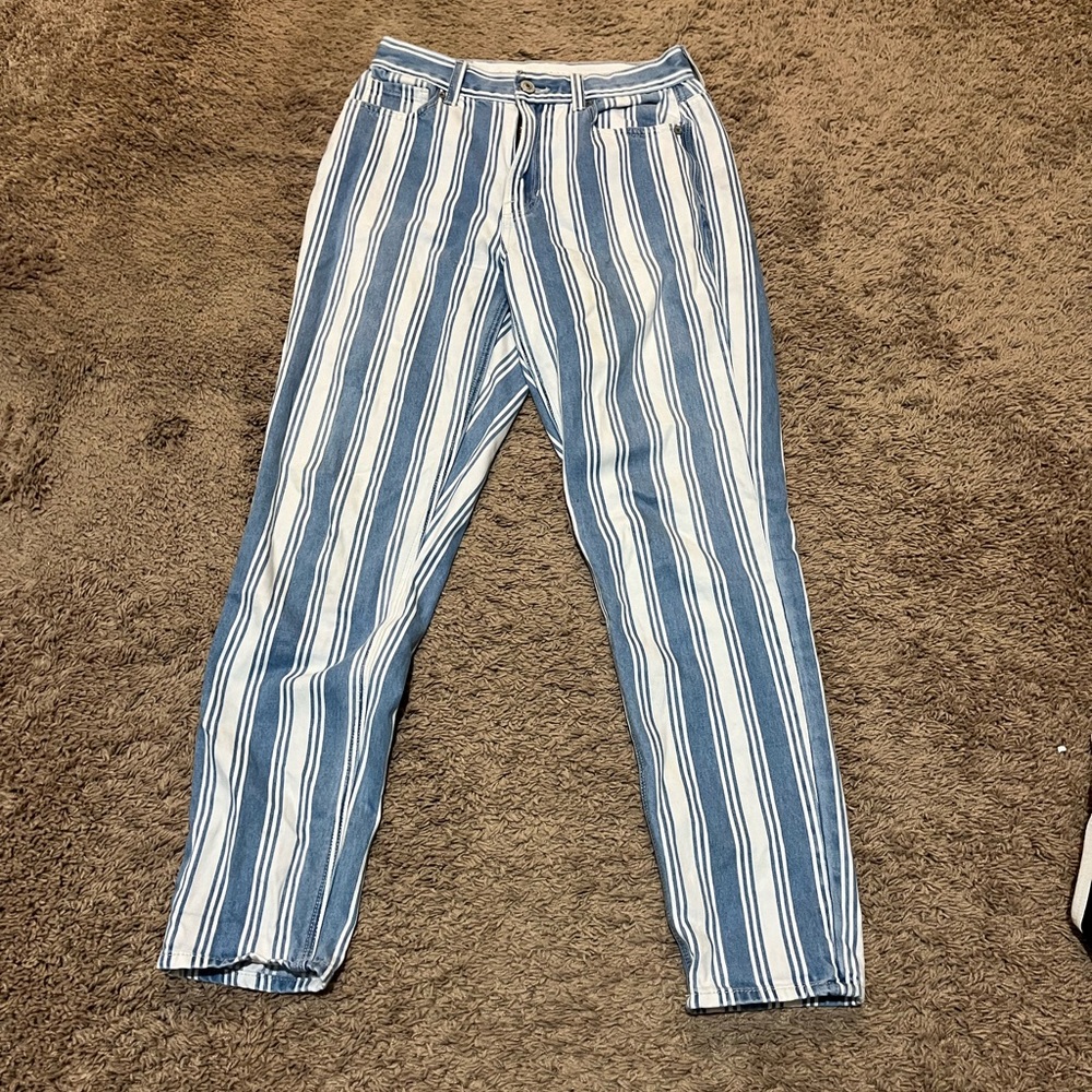 American Eagle blue and white stripped jeans